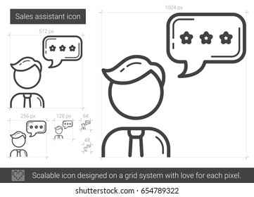 Sales assistant vector line icon isolated on white background. Sales assistant line icon for infographic, website or app. Scalable icon designed on a grid system.