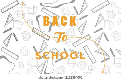 Sales back to school horizontal banner. First day of school vector illustration