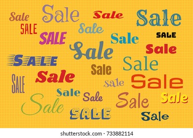 Sales background with color text. Pop art retro vector illustration
