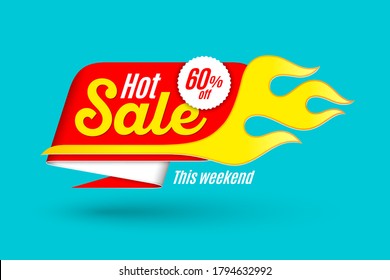 Sales background template design with flame. Hot sale sign. Vector illustration