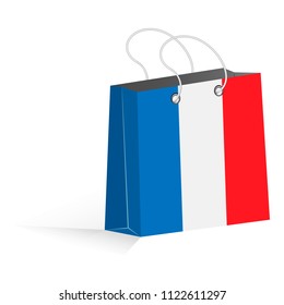sales bag stylized to the national flag of the France. Tourism shopping