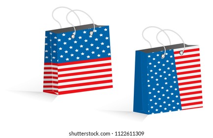 sales bag stylized to the national flag of the USA. Tourism shopping