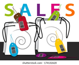 Sales bags. Shopping time. Vector illustration.
