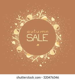 Sales banner with autumn leaves and acorns.