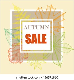 Sales banner with autumn leaves. Botanical illustration