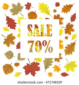 Sales banner with autumn leaves. Leafs in season vector sale design panel.  illustration. White background.