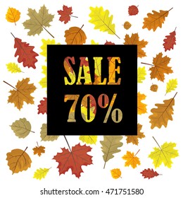 Sales banner with autumn leaves. Leafs in season vector sale design panel. Vector illustration. White background.