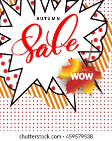 Sales banner with autumn leaves. Template Vector.