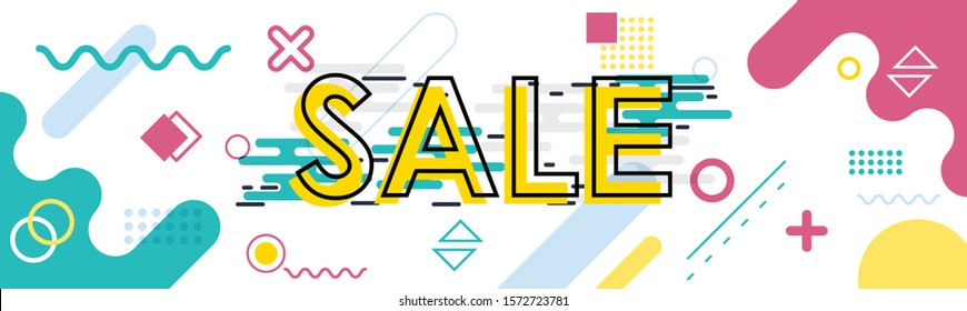 sales banner with geometric abstract background in retro style. end of season sale design includes colorful abstract shapes. Special offer or discount in prices. Vector illustration