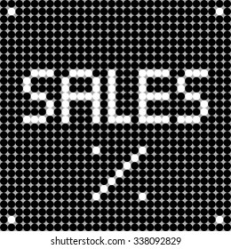 Sales banner, pixel illustration of a scoreboard composition with digital text made of dots