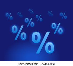 Sales banner - promo picture with shining percent % symbols on dark blue background - vector retail sales market decoration