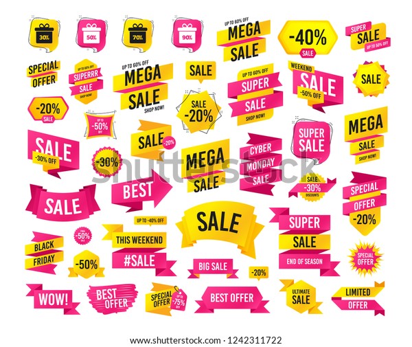 Sales Banner Super Mega Discounts Sale Stock Vector Royalty Free