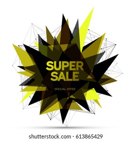 Sales banner with triangles. Geometric technology vector background. Vector illustration.