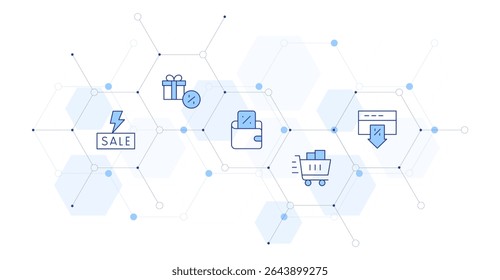 Sales Banner Vector Illustration with Icon Style in Between. Line Duotone icon. Containing. flashsale, sales, wallet, shoppingcart, onlinesale.