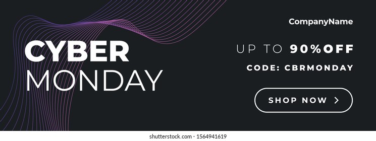 Sales banners, Cyber Monday layout. Modern fluid abstarct modern design. E-commerce special offer. Elegant black, dark graphic background.