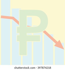 Sales Bar Chart. Falling down of Russian ruble concept. Flat design style.