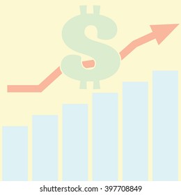 Sales Bar Chart. Growth of dollar concept. Flat design style.