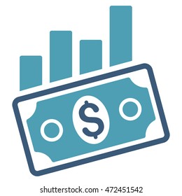 Sales Bar Chart icon. Vector style is bicolor flat iconic symbol with rounded angles, cyan and blue colors, white background.
