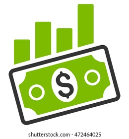 Sales Bar Chart icon. Vector style is bicolor flat iconic symbol with rounded angles, eco green and gray colors, white background.