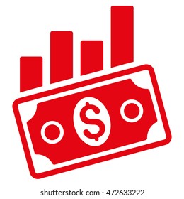 Sales Bar Chart icon. Vector style is flat iconic symbol with rounded angles, red color, white background.