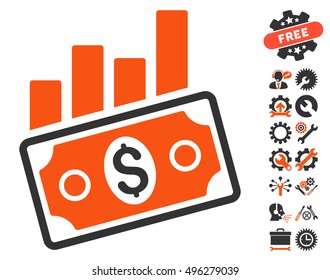 Sales Bar Chart pictograph with bonus tools clip art. Vector illustration style is flat iconic bicolor symbols, orange and gray colors, white background.