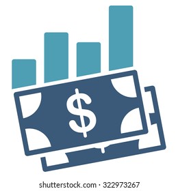Sales Bar Chart vector icon. Style is bicolor flat symbol, cyan and blue colors, rounded angles, white background.