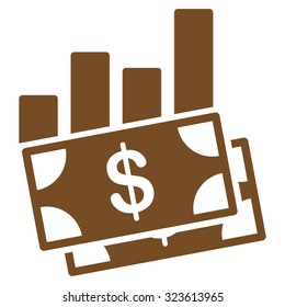Sales Bar Chart vector icon. Style is flat symbol, brown color, rounded angles, white background.