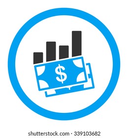 Sales Bar Chart vector icon. Style is bicolor flat rounded symbol, blue and gray colors, rounded angles, white background.