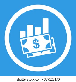 Sales Bar Chart vector icon. Style is flat rounded symbol, white color, rounded angles, blue background.