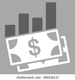 Sales Bar Chart vector icon. Style is bicolor flat symbol, dark gray and white colors, rounded angles, silver background.