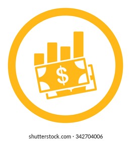 Sales Bar Chart vector icon. Style is flat rounded symbol, yellow color, rounded angles, white background.