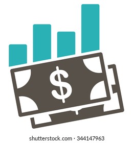 Sales Bar Chart vector icon. Style is bicolor flat symbol, grey and cyan colors, rounded angles, white background.