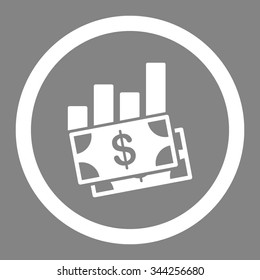 Sales Bar Chart vector icon. Style is flat rounded symbol, white color, rounded angles, gray background.