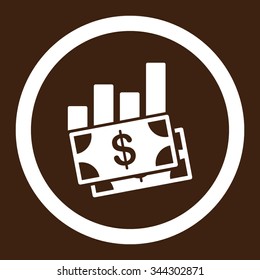 Sales Bar Chart vector icon. Style is flat rounded symbol, white color, rounded angles, brown background.