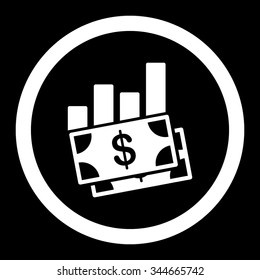 Sales Bar Chart vector icon. Style is flat rounded symbol, white color, rounded angles, black background.