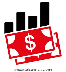 Sales Bar Chart vector icon. Style is bicolor flat symbol, intensive red and black colors, rounded angles, white background.