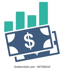 Sales Bar Chart vector icon. Style is bicolor flat symbol, cobalt and cyan colors, rounded angles, white background.