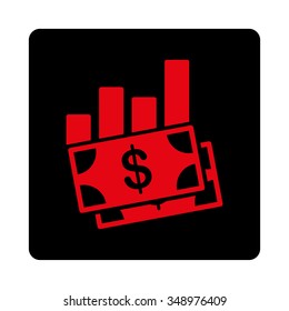 Sales Bar Chart vector icon. Style is flat rounded square button, intensive red and black colors, white background.