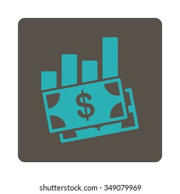 Sales Bar Chart vector icon. Style is flat rounded square button, cyan and grey colors, white background.