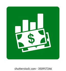Sales Bar Chart vector icon. Style is flat rounded square button, white and green colors, white background.