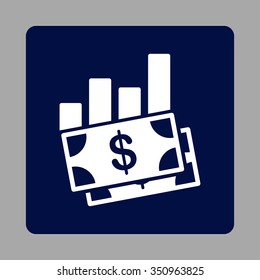 Sales Bar Chart vector icon. Style is flat rounded square button, white and dark blue colors, silver background.