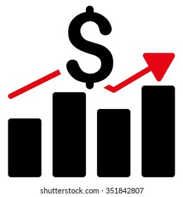 Sales Bar Chart vector icon. Style is bicolor flat symbol, intensive red and black colors, rounded angles, white background.