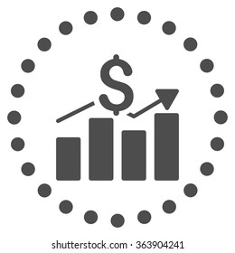 Sales Bar Chart vector icon. Style is flat circled symbol, gray color, rounded angles, white background.