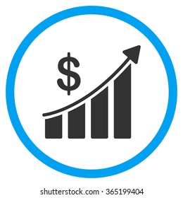 Sales Bar Chart vector icon. Style is bicolor flat circled symbol, blue and gray colors, rounded angles, white background.