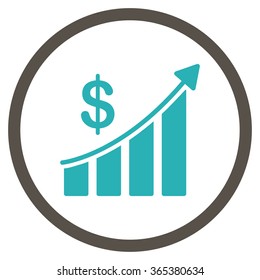 Sales Bar Chart vector icon. Style is bicolor flat circled symbol, grey and cyan colors, rounded angles, white background.