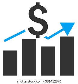 Sales Bar Chart vector icon. Style is bicolor flat symbol, blue and gray colors, white background.