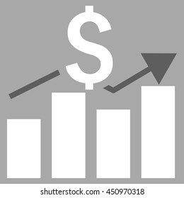 Sales Bar Chart vector icon. Style is bicolor flat symbol, dark gray and white colors, silver background.