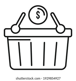Icono de la canasta de ventas. Icono de vector de la cesta de ventas de esquema para diseño web aislado en fondo blanco