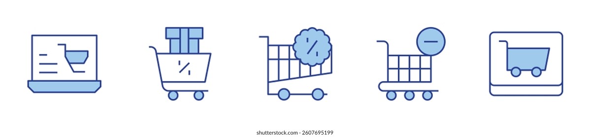 sales, black friday, ecommerce, empty cart, shopping cart. Shopping cart Icon vector illustration. Line Duotone style. Editable stroke.