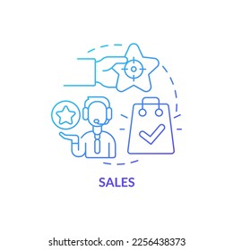 Icono de concepto de gradiente azul de ventas. Cierra el trato por teléfono. Tipo de actividades de telemarketing abstract idea ilustración de línea delgada. Dibujo de contorno aislado. Se usa una fuente Myriad Pro-Bold